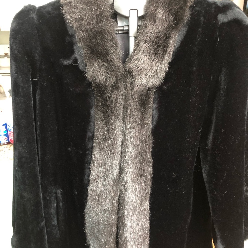 Beautiful black velvet coat with brown faux fur